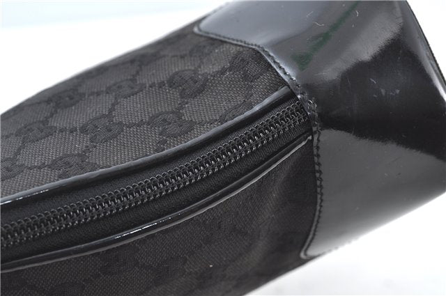 Authentic GUCCI Shoulder Hand Bag GG Canvas Enamel 0021122 Black J8271