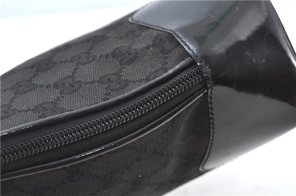 Authentic GUCCI Shoulder Hand Bag GG Canvas Enamel 0021122 Black J8271