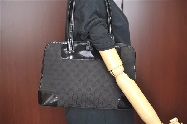 Authentic GUCCI Shoulder Hand Bag GG Canvas Enamel 0021122 Black J8271