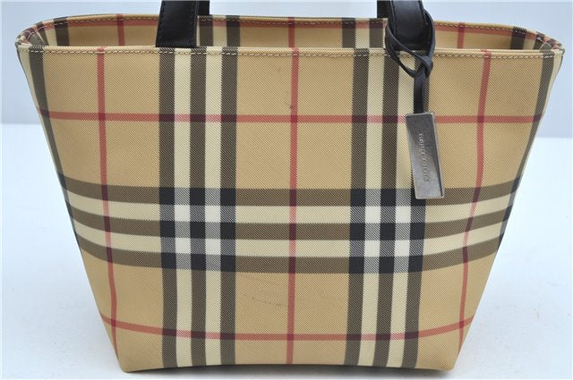 Authentic BURBERRY Vintage Nova Check PVC Hand Bag Purse Brown Beige J8335