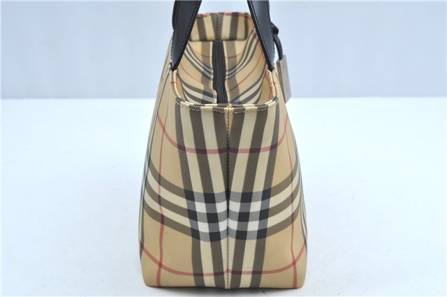 Authentic BURBERRY Vintage Nova Check PVC Hand Bag Purse Brown Beige J8335