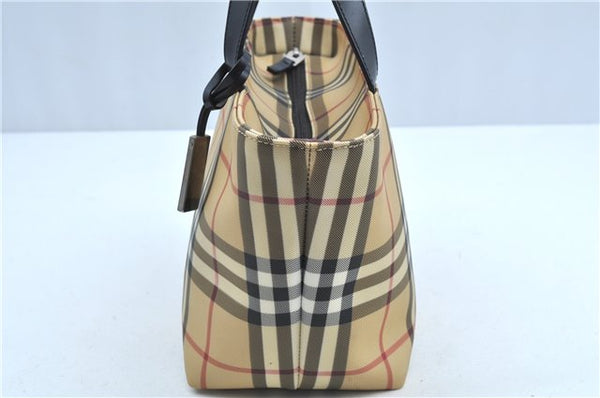 Authentic BURBERRY Vintage Nova Check PVC Hand Bag Purse Brown Beige J8335