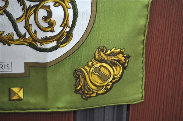 Authentic HERMES Carre 90 Scarf "LES CLES THE KEYS RARE" Silk Green J8342