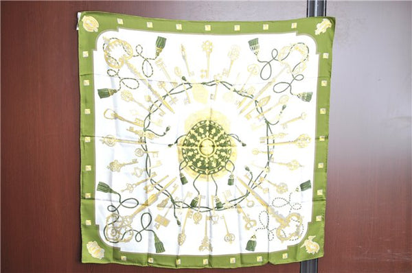 Authentic HERMES Carre 90 Scarf "LES CLES THE KEYS RARE" Silk Green J8342