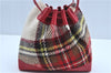 Authentic BURBERRY Check Wool Leather Shoulder Hand Bag Purse Ivory Red J8372