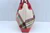 Authentic BURBERRY Check Wool Leather Shoulder Hand Bag Purse Ivory Red J8372