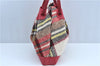 Authentic BURBERRY Check Wool Leather Shoulder Hand Bag Purse Ivory Red J8372