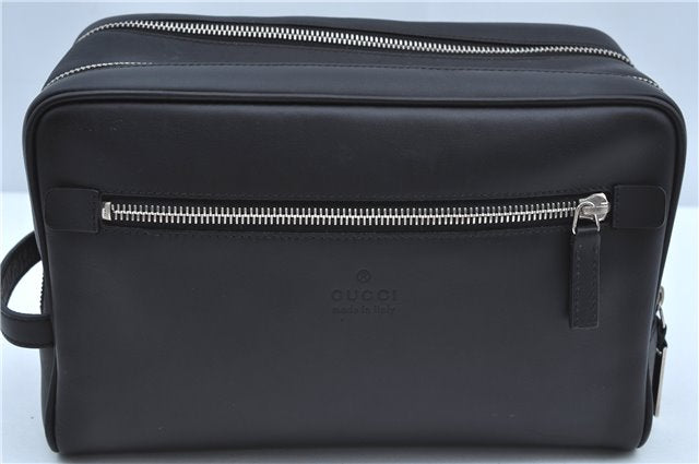 Authentic GUCCI Clutch Hand Bag Purse Leather 0141130 Black J8377
