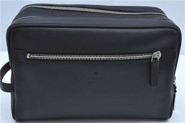 Authentic GUCCI Clutch Hand Bag Purse Leather 0141130 Black J8377