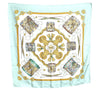 Authentic HERMES Carre 90 Scarf "LES TAMBOURS" Silk Light Green J8386