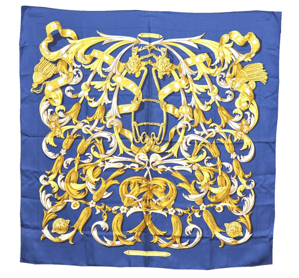 Authentic HERMES Carre 90 Scarf "LE MORS "A LA CONETABLE" Silk Navy J8399