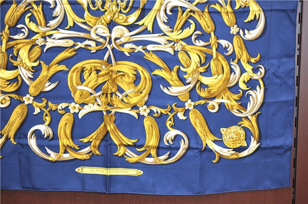 Authentic HERMES Carre 90 Scarf "LE MORS "A LA CONETABLE" Silk Navy J8399