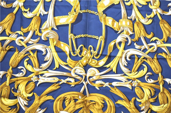 Authentic HERMES Carre 90 Scarf "LE MORS "A LA CONETABLE" Silk Navy J8399