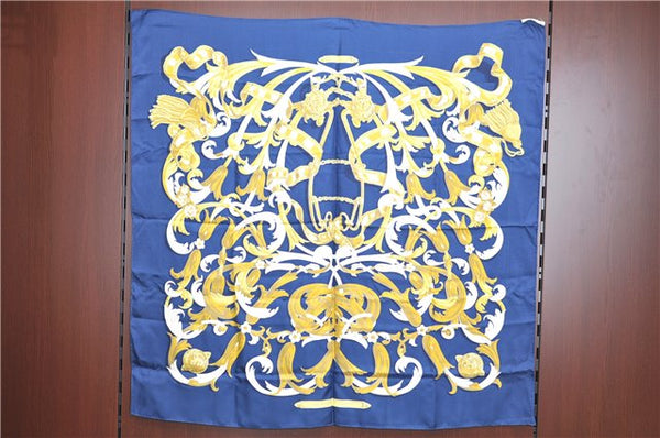 Authentic HERMES Carre 90 Scarf "LE MORS "A LA CONETABLE" Silk Navy J8399