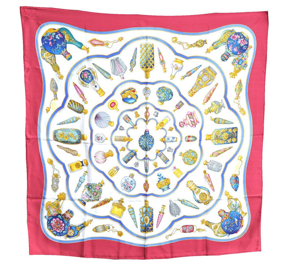 Authentic HERMES Carre 90 Scarf "Qu' importe le flacon" Silk Red White J8400