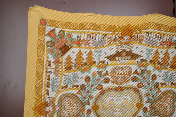 Authentic HERMES Pleats Scarf "Decoupage" Silk Orange Box J8405