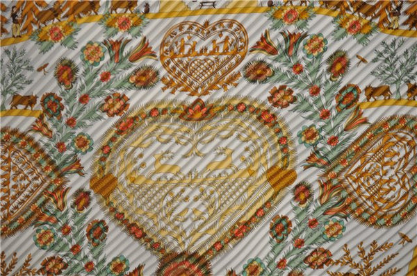 Authentic HERMES Pleats Scarf "Decoupage" Silk Orange Box J8405