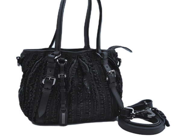 Authentic BURBERRY Vintage Leather 2Way Shoulder Hand Bag Purse Black J8488