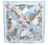 Authentic HERMES Carre 90 Scarf "Voyages en Russie" Silk Light Blue J8518