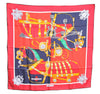 Authentic HERMES Carre 90 Scarf "HARNAIS DE COUR" Silk Black Red Box J8519