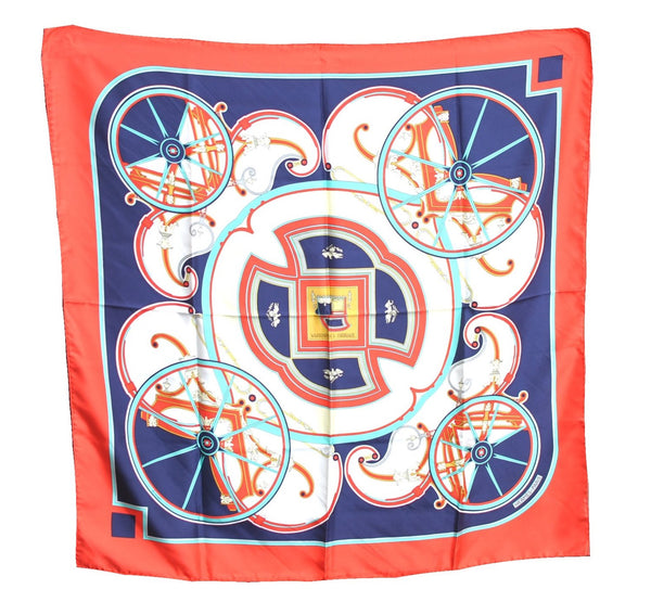 Authentic HERMES Carre 90 Scarf "WASHINGTON'S CARRIAGE" Silk Orange J8520