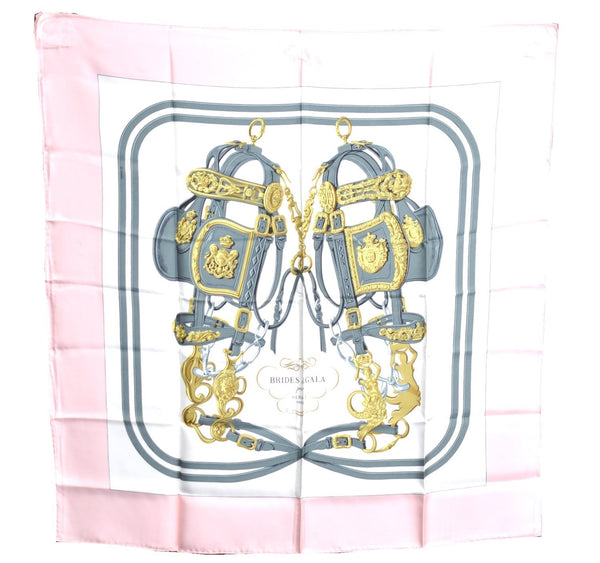 Authentic HERMES Carre 90 Scarf "BRIDES de GALA par" Silk Pink J8542