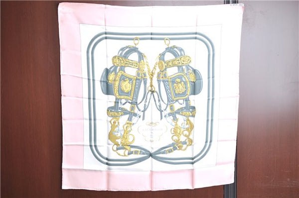 Authentic HERMES Carre 90 Scarf "BRIDES de GALA par" Silk Pink J8542