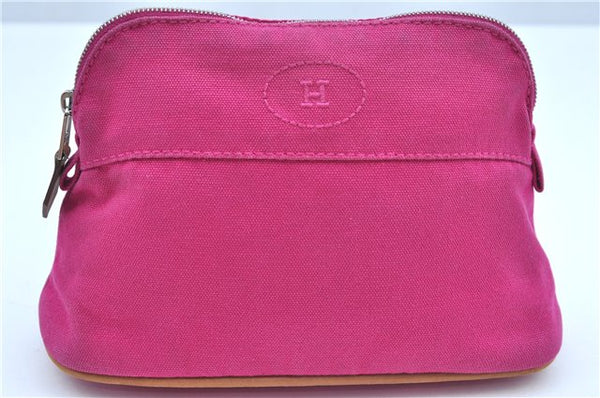 Authentic HERMES Bolide PM Pouch Purse Canvas Leather Pink J8549