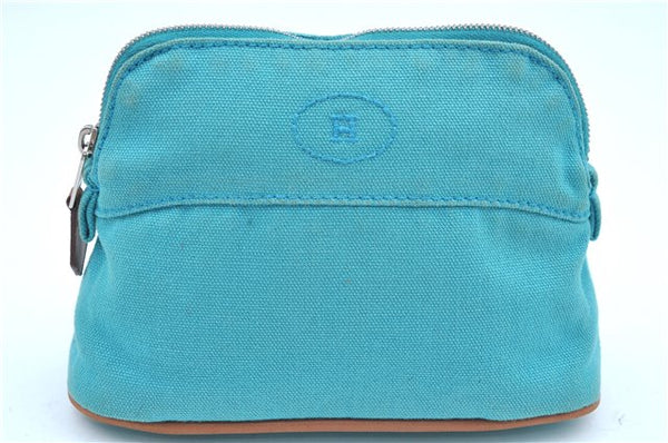 Authentic HERMES Bolide Pouch MiniMini Purse Canvas Leather Light Blue J8555