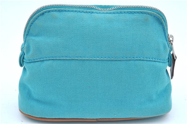 Authentic HERMES Bolide Pouch MiniMini Purse Canvas Leather Light Blue J8555