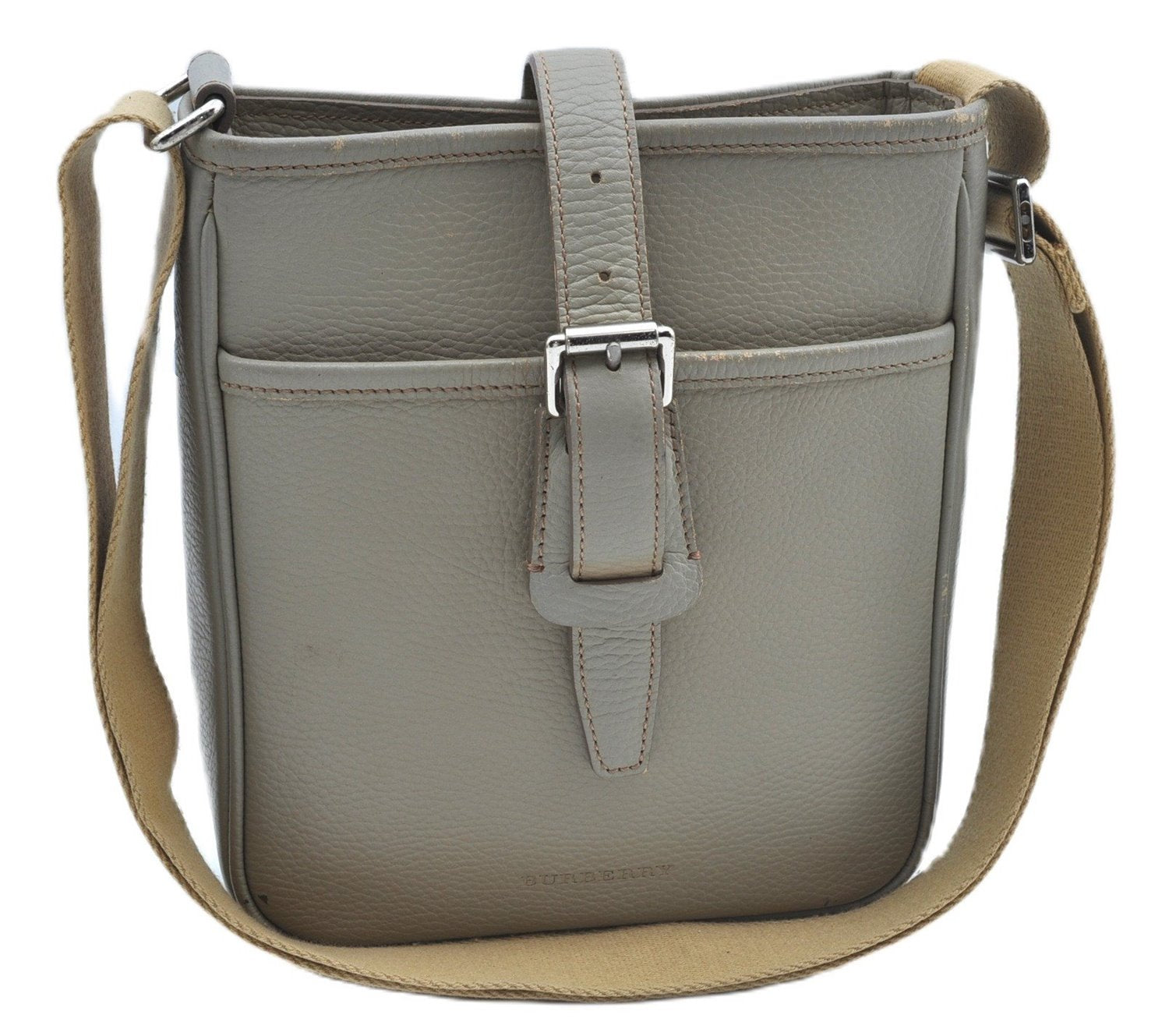 Authentic BURBERRY Vintage Leather Shoulder Cross Body Bag Purse Gray J8567