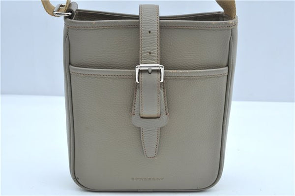 Authentic BURBERRY Vintage Leather Shoulder Cross Body Bag Purse Gray J8567