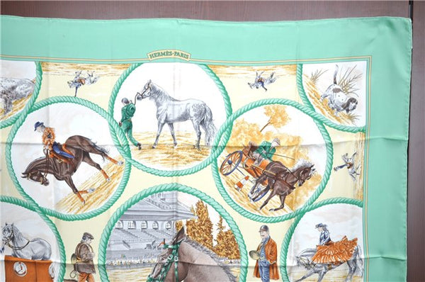 Authentic HERMES Carre 90 Scarf "Auteuil Mai" Silk Green J8640