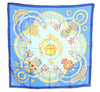 Authentic HERMES Carre 90 Scarf "KOSMIMA" Silk Blue J8643