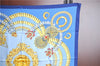 Authentic HERMES Carre 90 Scarf "KOSMIMA" Silk Blue J8643