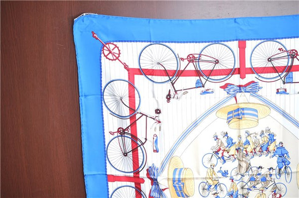 Authentic HERMES Carre 90 Scarf "LES BECANES" Silk Blue J8649