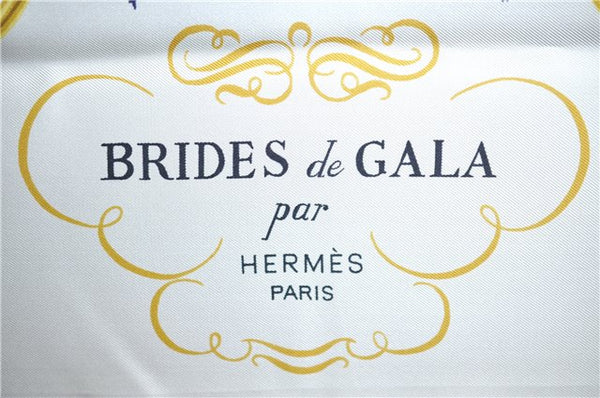 Authentic HERMES Carre 90 Scarf "BRIDES de GALA" Silk Navy Blue White J8652