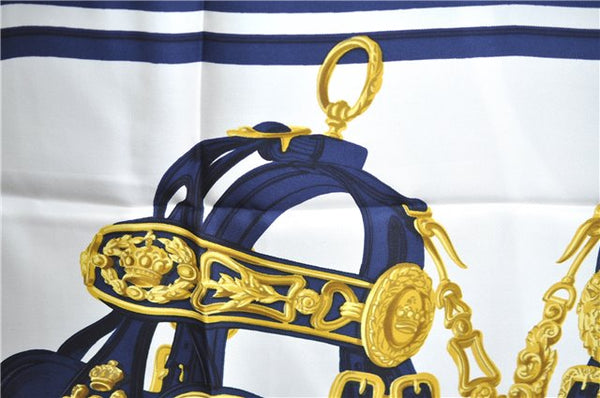 Authentic HERMES Carre 90 Scarf "BRIDES de GALA" Silk Navy Blue White J8652