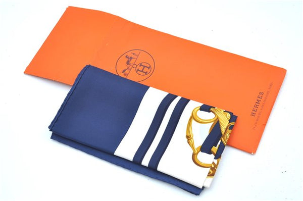 Authentic HERMES Carre 90 Scarf "BRIDES de GALA par" Silk Navy Paper Bag J8660