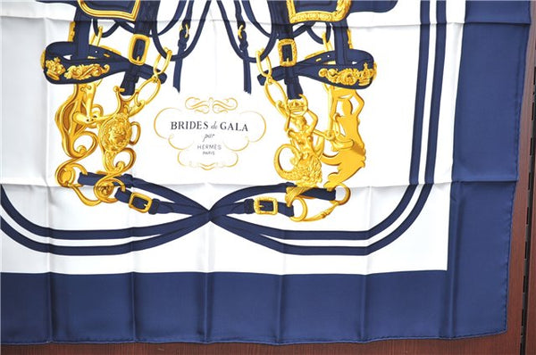 Authentic HERMES Carre 90 Scarf "BRIDES de GALA par" Silk Navy Paper Bag J8660