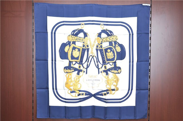 Authentic HERMES Carre 90 Scarf "BRIDES de GALA par" Silk Navy Paper Bag J8660