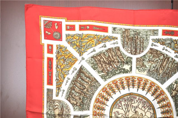 Authentic HERMES Carre 90 Scarf "Le Songe de Poliphile" Silk Red J8676