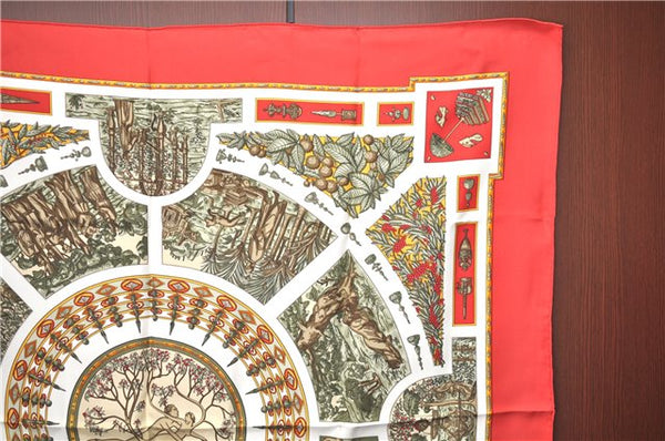 Authentic HERMES Carre 90 Scarf "Le Songe de Poliphile" Silk Red J8676