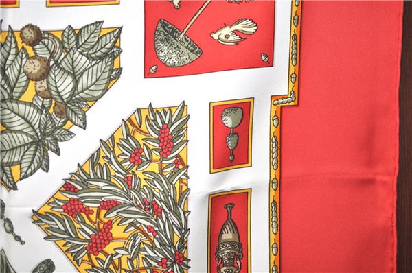 Authentic HERMES Carre 90 Scarf "Le Songe de Poliphile" Silk Red J8676