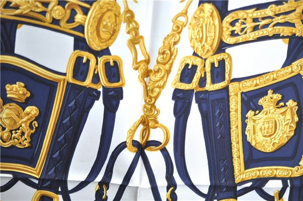 Authentic HERMES Carre 90 Scarf "BRIDES de GALA" Silk Navy Blue Box J8680