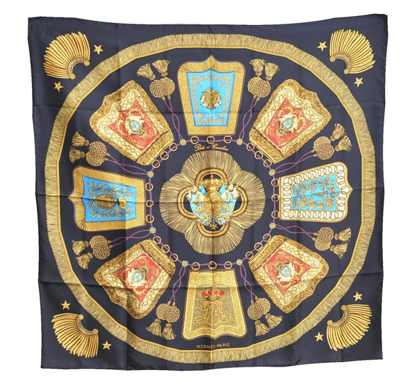 Authentic HERMES Carre 90 Scarf "Poste et Cavalerie" Silk Black J8720