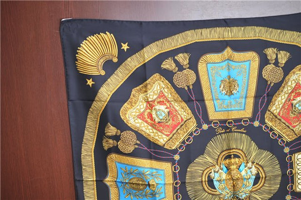 Authentic HERMES Carre 90 Scarf "Poste et Cavalerie" Silk Black J8720