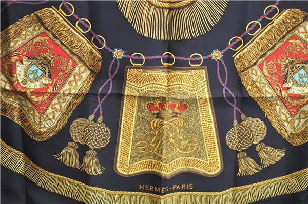 Authentic HERMES Carre 90 Scarf "Poste et Cavalerie" Silk Black J8720