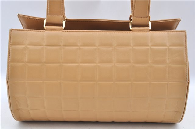 Authentic CHANEL Chocolate Bar Calf Skin CC Logo Shoulder Hand Bag Beige J8726