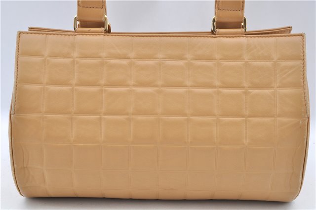 Authentic CHANEL Chocolate Bar Calf Skin CC Logo Shoulder Hand Bag Beige J8726